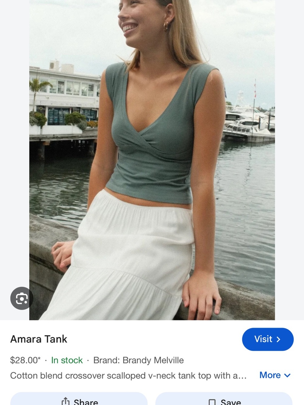 Brandy Melville Amara Tank - Sage Green Cropped V-Neck